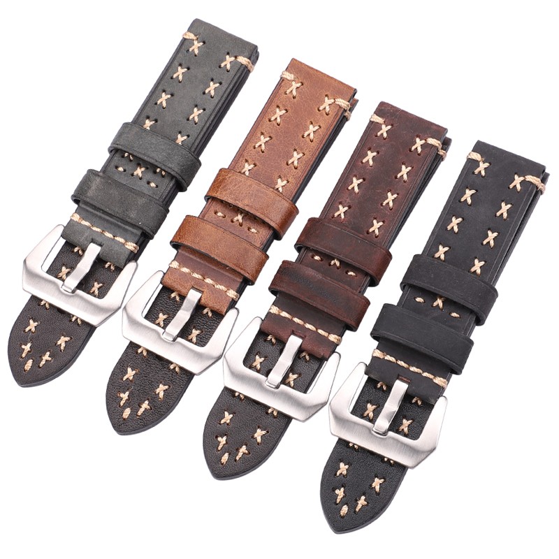 Handmade Watches 22 24mm Antique Leather Italian Watch Band Strap Women Men Brown Black Green Coffee Watch Accessories