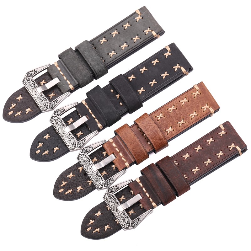 اليدوية Watchbands مع الرجعية الفولاذ المقاوم للصدأ مشبك 22 مللي متر 24 مللي متر الرجال النساء جلد طبيعي حزام (استيك) ساعة حزام حزام ووتش ملحقاتها