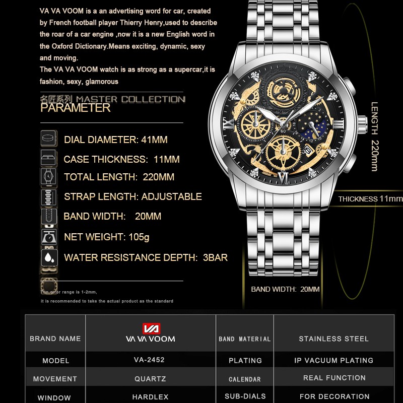 Men's Quartz Watch Automatic Calendar Movement Stainless Steel Luxury Rhinestone Waterproof Elite Men's Watch Relogio Masculino