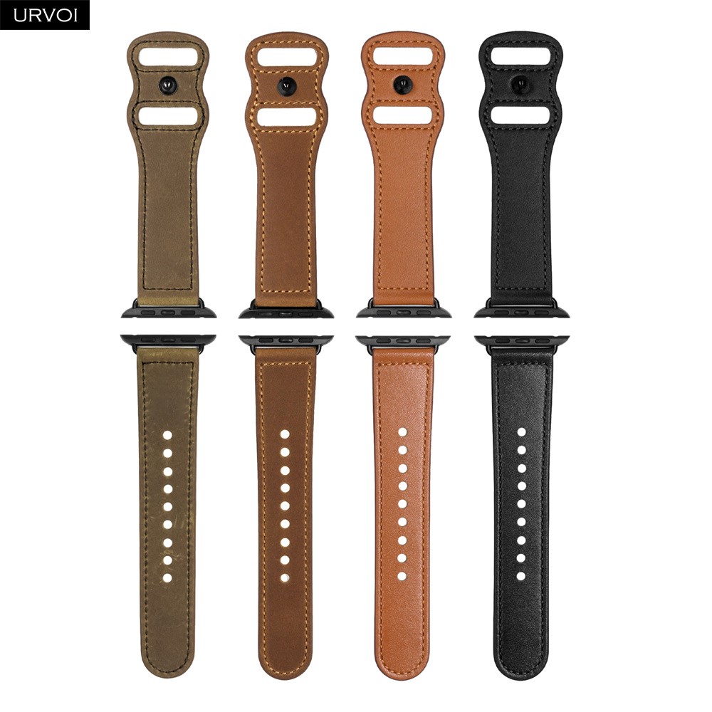 URVOI Leather Strap for Apple Watch Series 7 6 SE 5 4 3 2 Sports Hand-made Wrist Strap Double Holes Pin for iWatch 40 41 44 45mm