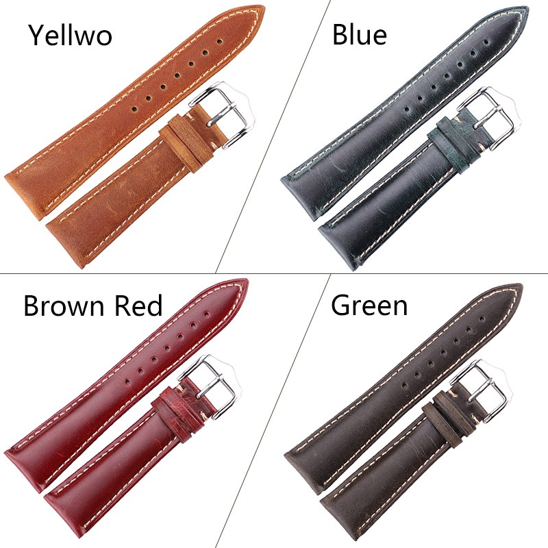 Cowhide watch straps for men and women,18mm,20mm,22mm,24mm,blue,yellow,green,genuine leather,vintage,watch strap