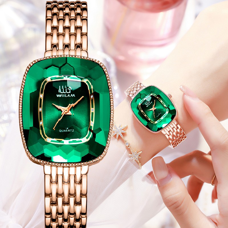 WIILAA 2022 Green Diamond Pattern Luxury Women Quartz Watch Creative Unique Ladies Wrist Watch For Female Clock relogio feminino