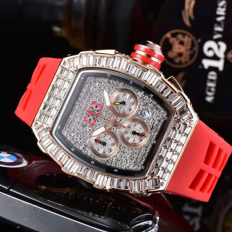 Fashion Brand RM Diamond Casual Women Watch Sport Gel Silicone Chronograph Woman Man Couples Steel Calendar Quartz Watches