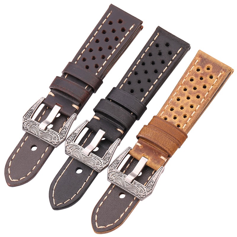 Cowhide Leather Band Watch Bracelet 20mm 22mm 24mm For Huawei Samsung Galaxy Watch 4 3 Strap Brown Black Green Coffee Watches