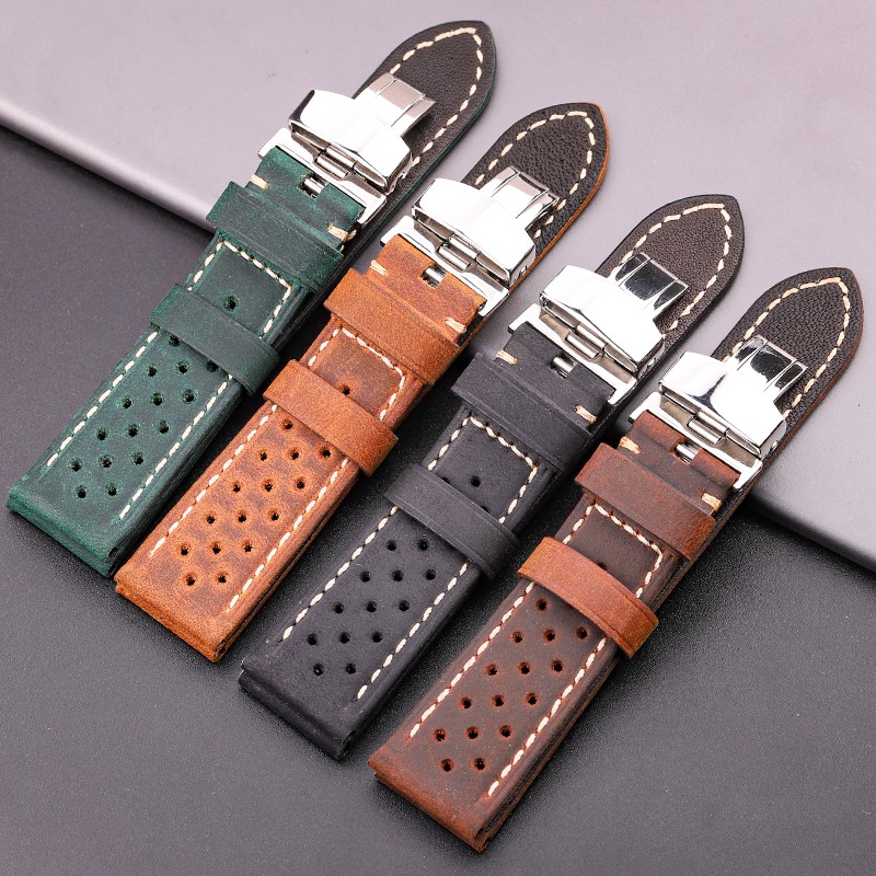 Genuine Leather Watch Band 20mm 22mm 24mm Cowhide Vintage Wrist Strap Strap for Samsung Galaxy Watch Bracelet Deployment Clasp