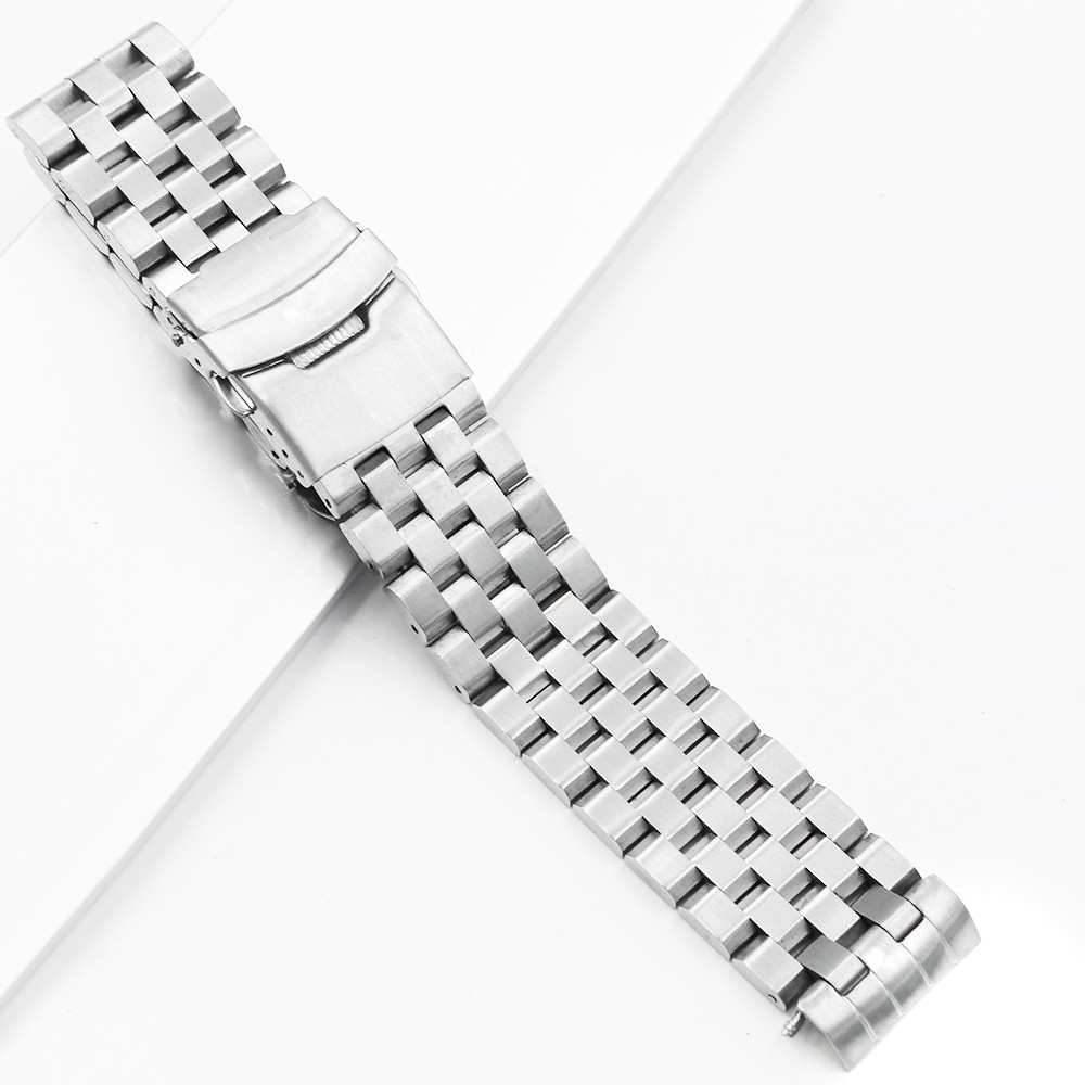 CARLYWET - Curved Loop Watch Band, 22mm, High Quality, Replacement Part, Double Push Buckle for Seiko SKX007