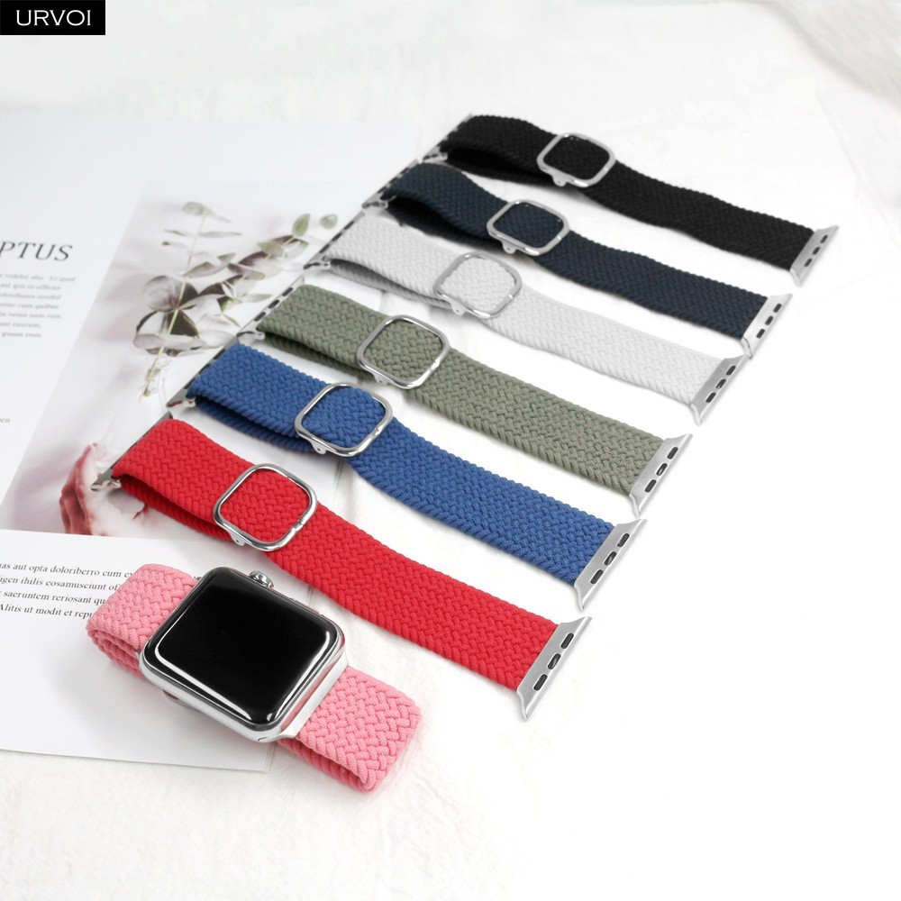 URVOI Braided Band for Apple Watch Series 7 6 SE 5 4 3 Single Loop Stretchable Strap Adjustable fram buckle for iWatch 41 45mm