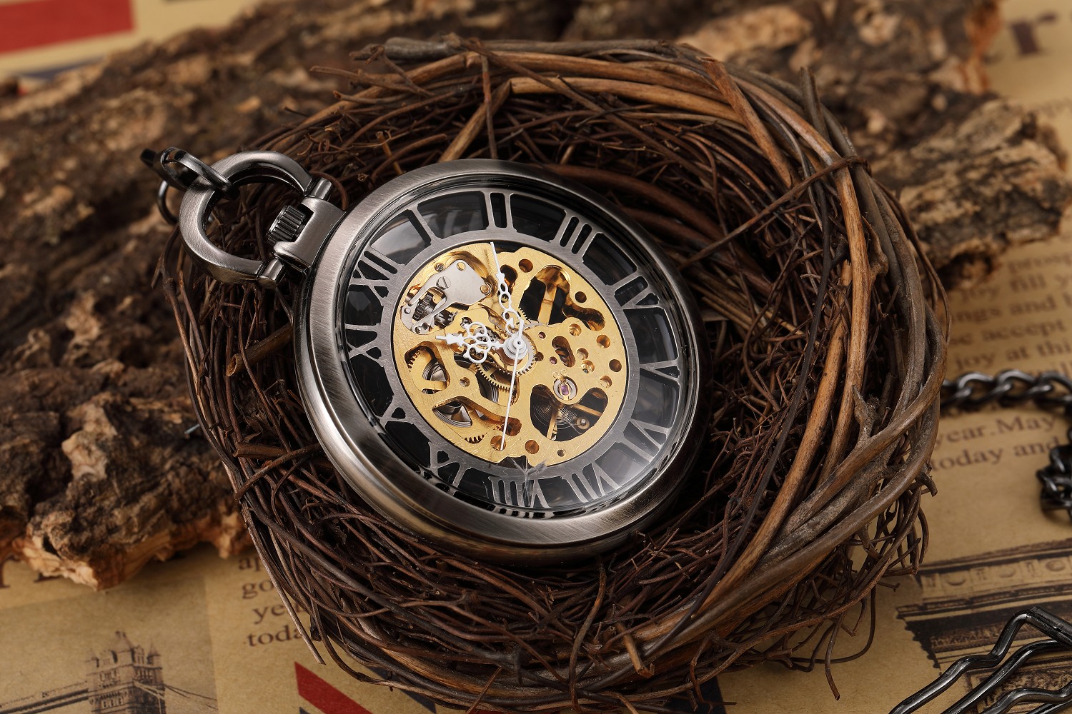 Hand Wind Mechanical Luxury Steampunk Pocket Watch Hollow Men Watches Roman Numeral Clock With Fob Chain With Box Reloj Hombre