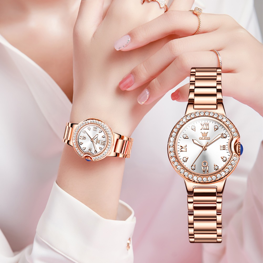 OLEVS Watch for Women Waterproof Diamond Luminous Quartz Women Watch Set Stainless Steel Rose Gold Luxury Top Brand Wrist watch