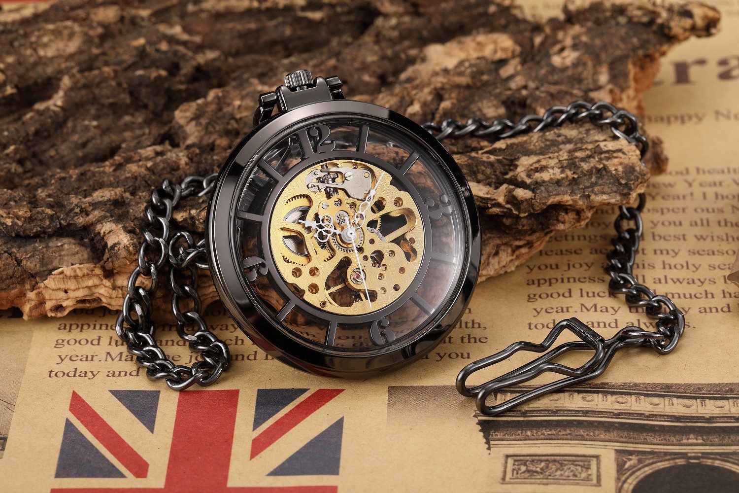 Luxury Black Pocket Watch Vintage Hand Wind Mechanical Steampunk Men Watches Roman Numerals Clock With Fob Chain Reloj Hombre