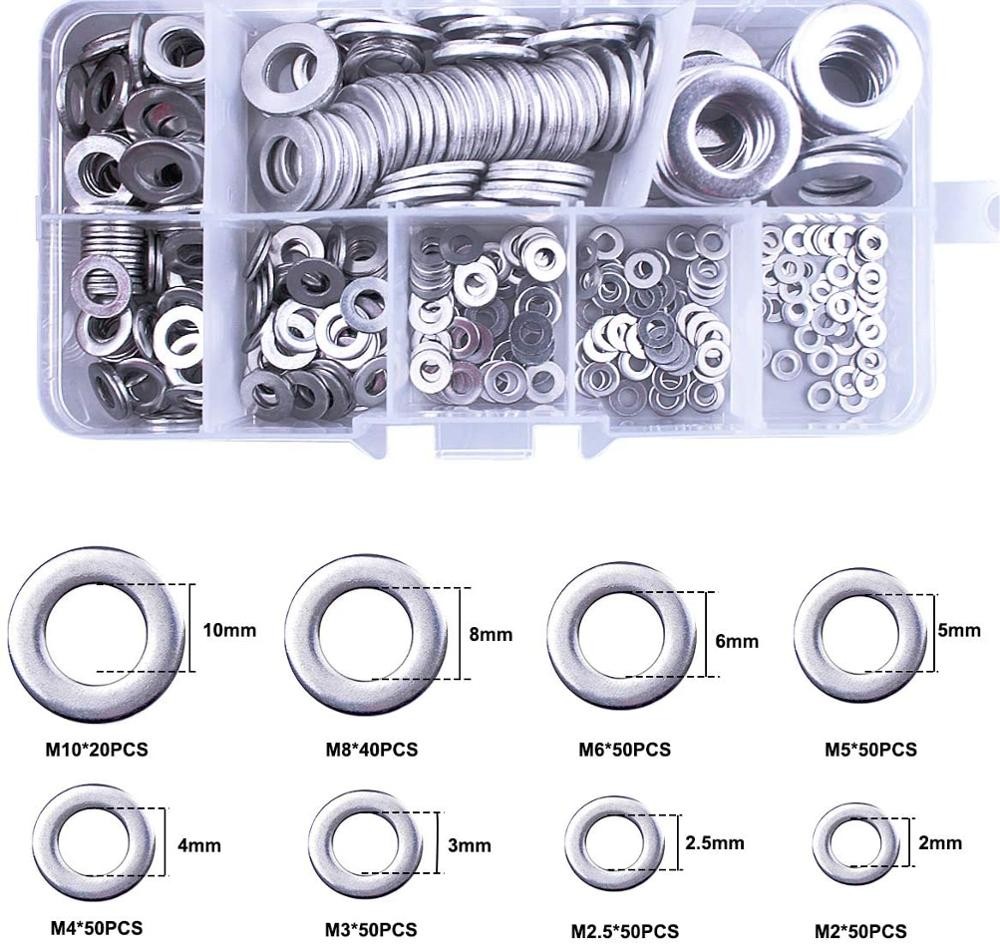 Stainless Steel Gasket Set 360/180pcs Washer M2 M2.5 M3 M4 M5 M6 M8 M10