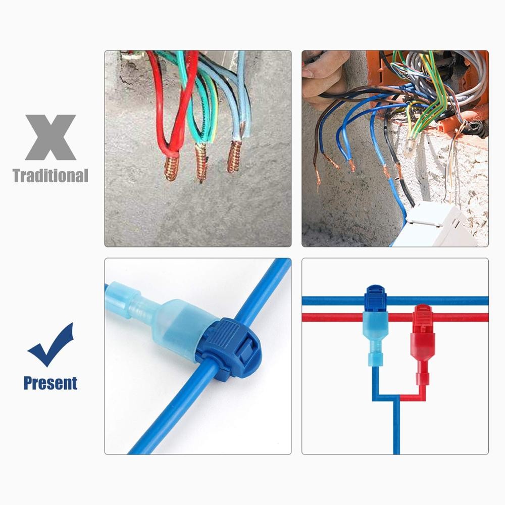 Catching wire connectors, self-joining, quick, splicing electrical wire cutting, male insulation, quick spade cutting