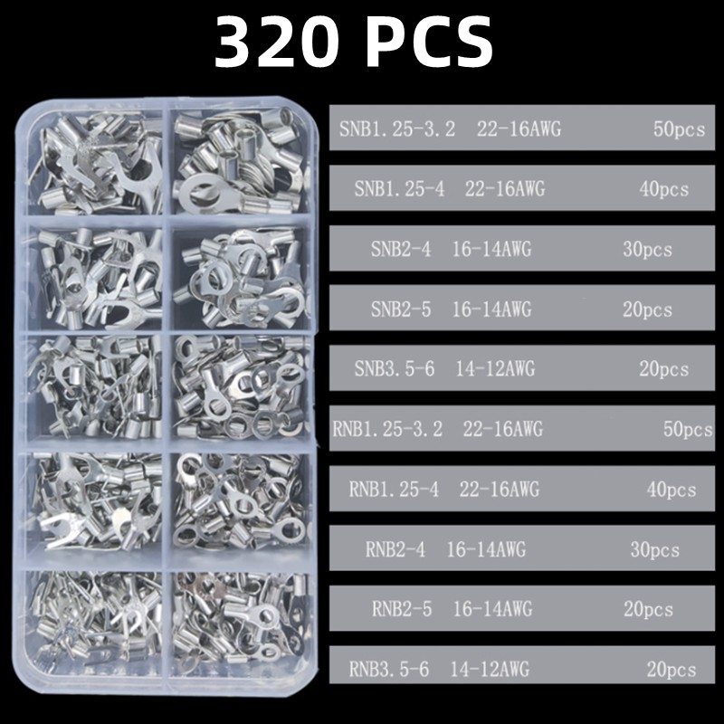 320pcs Boxed, Crimp Terminal Pliers, Cold Pressed Terminal, U Shaped O, Wire Connector 0.5-4mm Square Eletrico Terminal