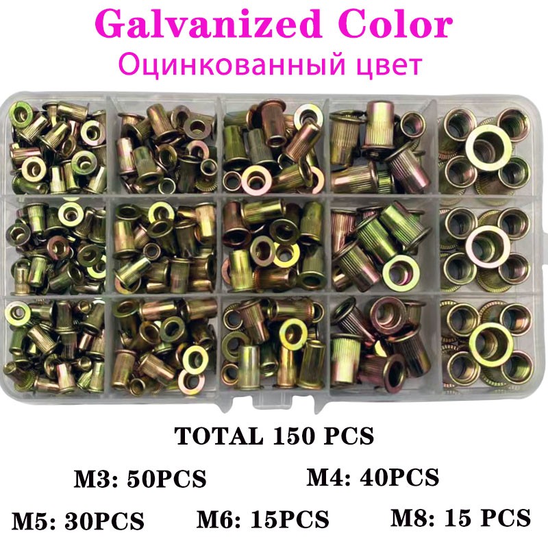 150pcs Rivet Nut Thread Insert Stainless Steel Rivet Nut Rivet Nut With Threaded Retainer Mechanical Tools Clamping Lever Rivet Nut Set