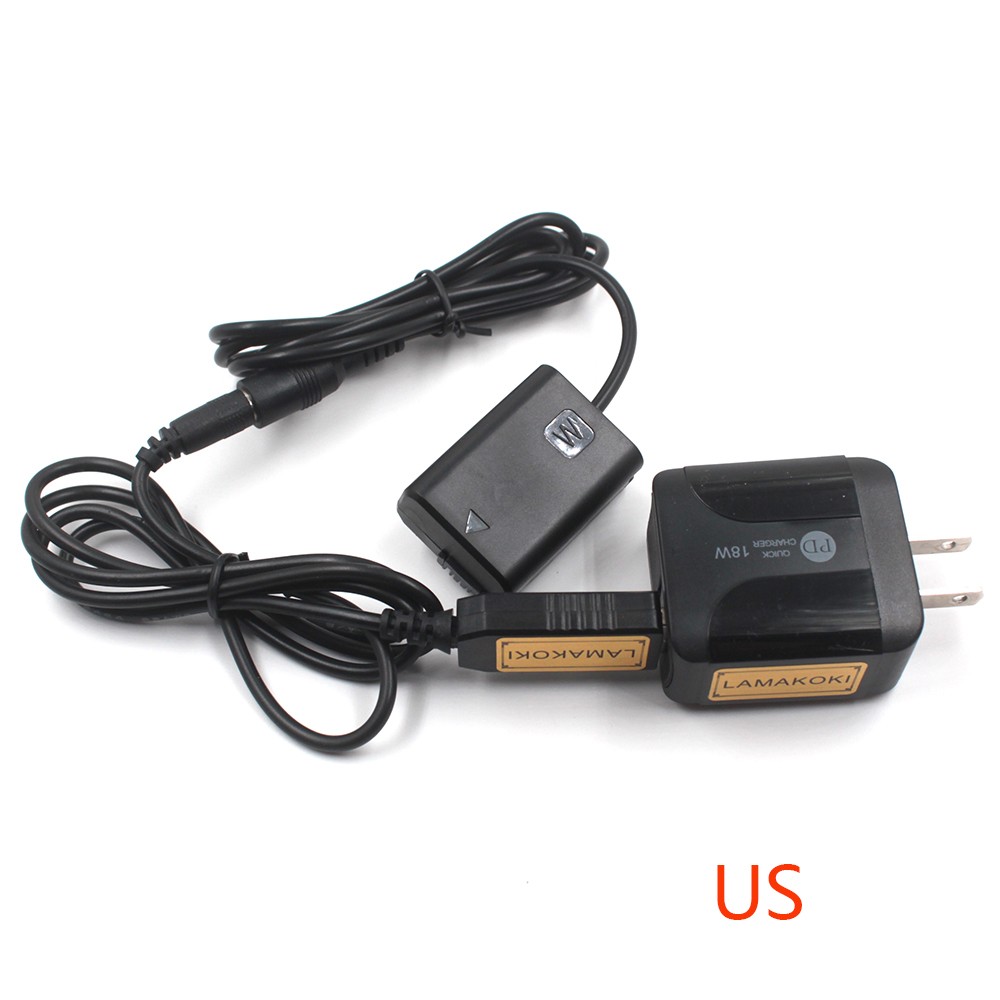 5V USB NP-FW50 Dummy Battery Pack Coupler Adapter with DC Male Power Connector Coiled Cable for Sony A7 Mark II A7 NEX5 A6000