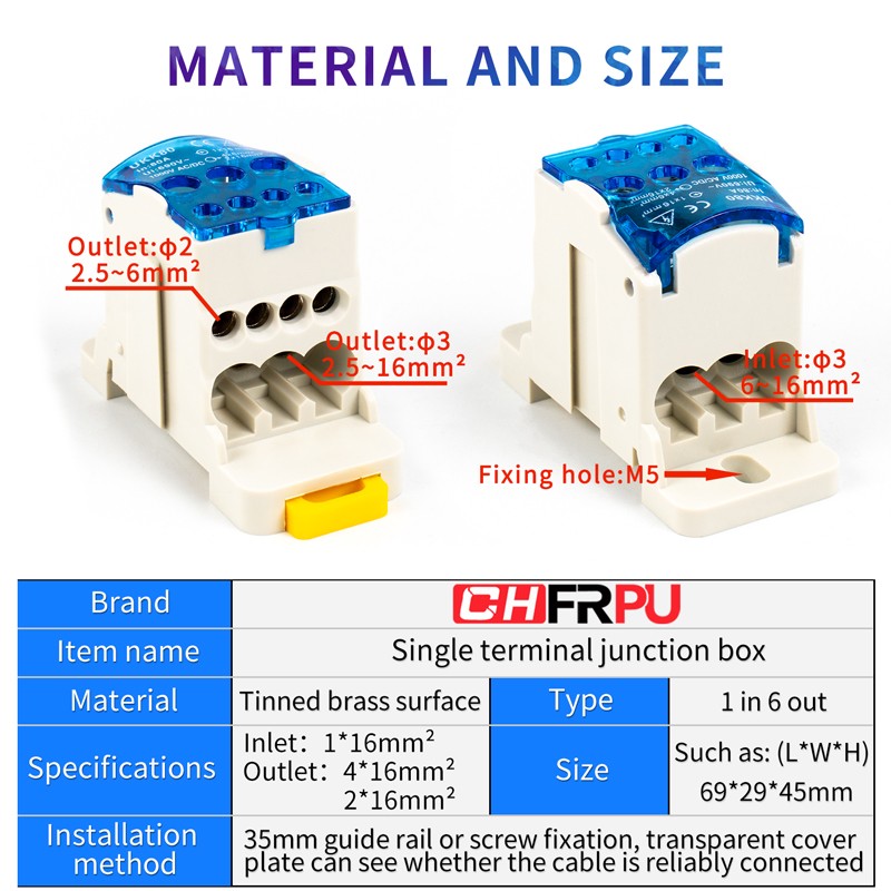 Multiport Distribution Box Universal Wire Connector Terminal Blocks Waterproof Junction Box UKK 80A