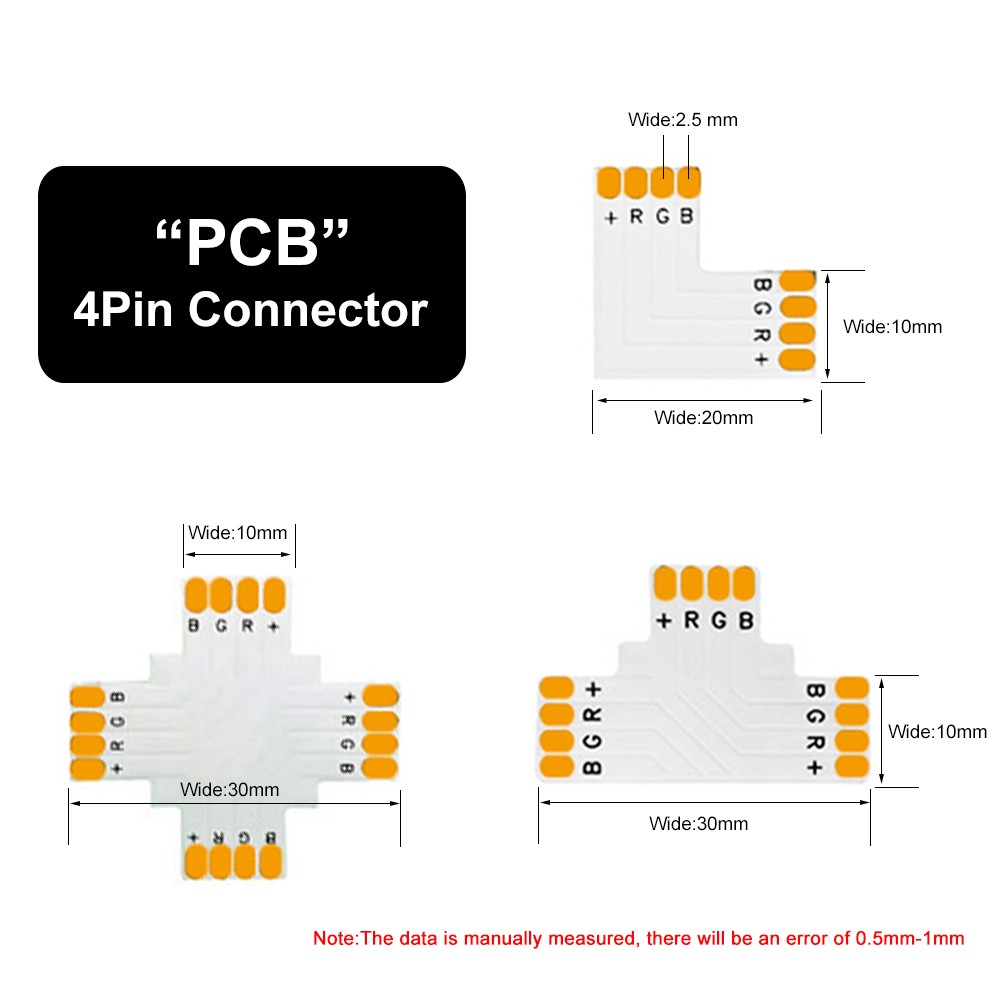 Led strip connector 2pin 3pin 4pin 5pin 10/12mm width L/T/X shape corner welding for WS2811 WS2812B 3528 5050 RGB LED light