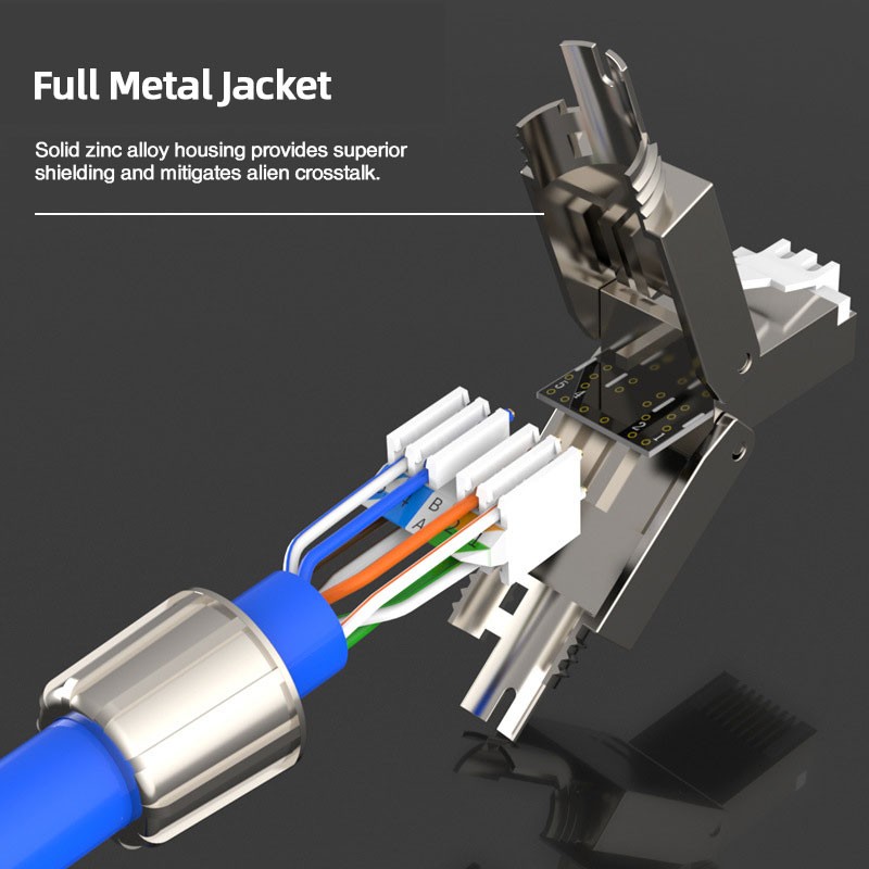 ZoeRax RJ45 8P8C STP Shielded Field Connector - RJ45 Termination Plug for Cat.6/6A/7 23AWG Solid Cable Installation