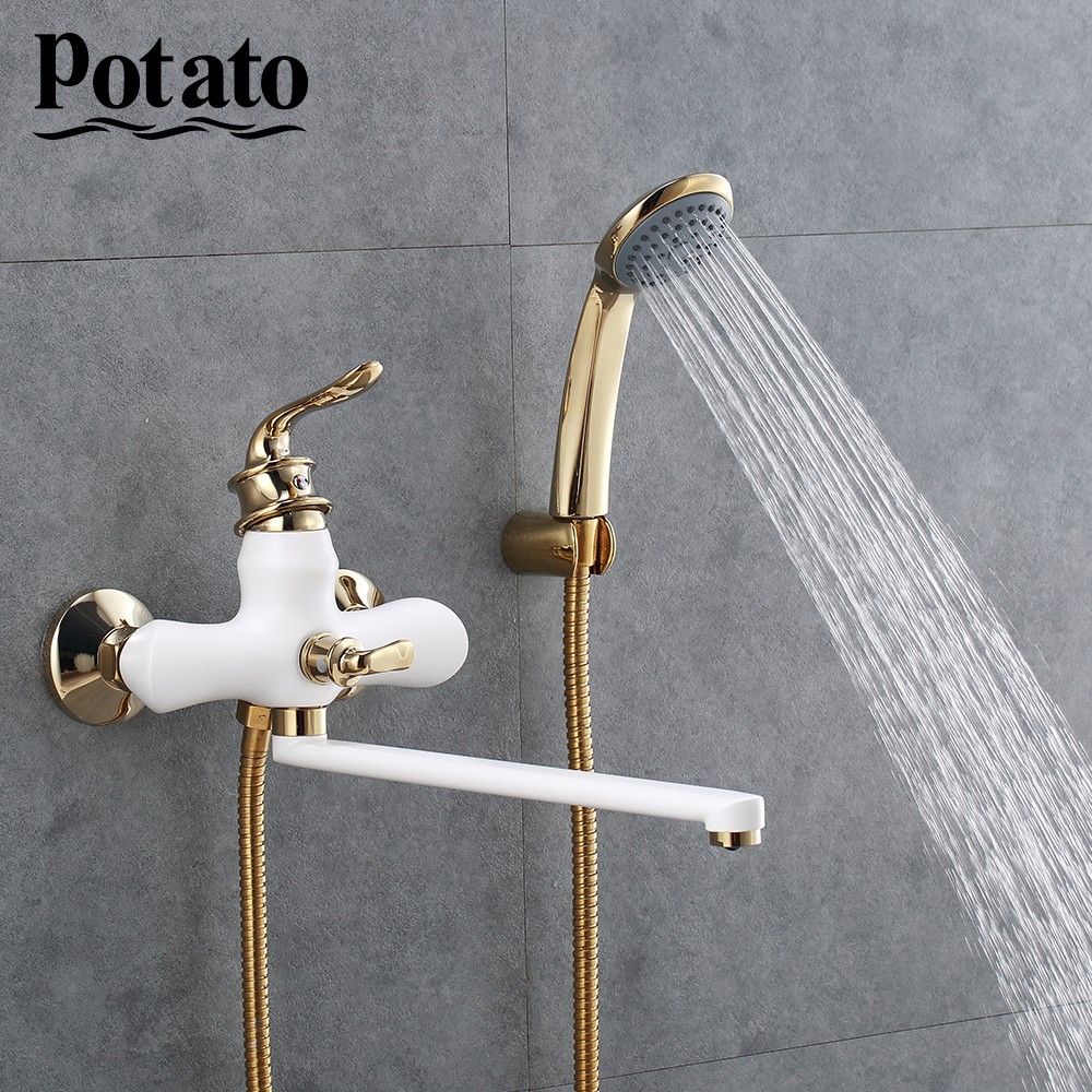 Potato Bathroom Faucet Chrome Outlet Pipe Hot and Cold Water Bath Mixer With ABS Shower Head p22219-