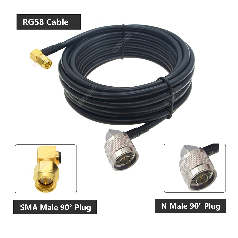 15/30/50cm 1/2/3/10m/30m RG58 Coaxial Cable SMA Male Right Angle Plug to N Male 90 Degree Plug Connector 50ohm RF Adapter Cable