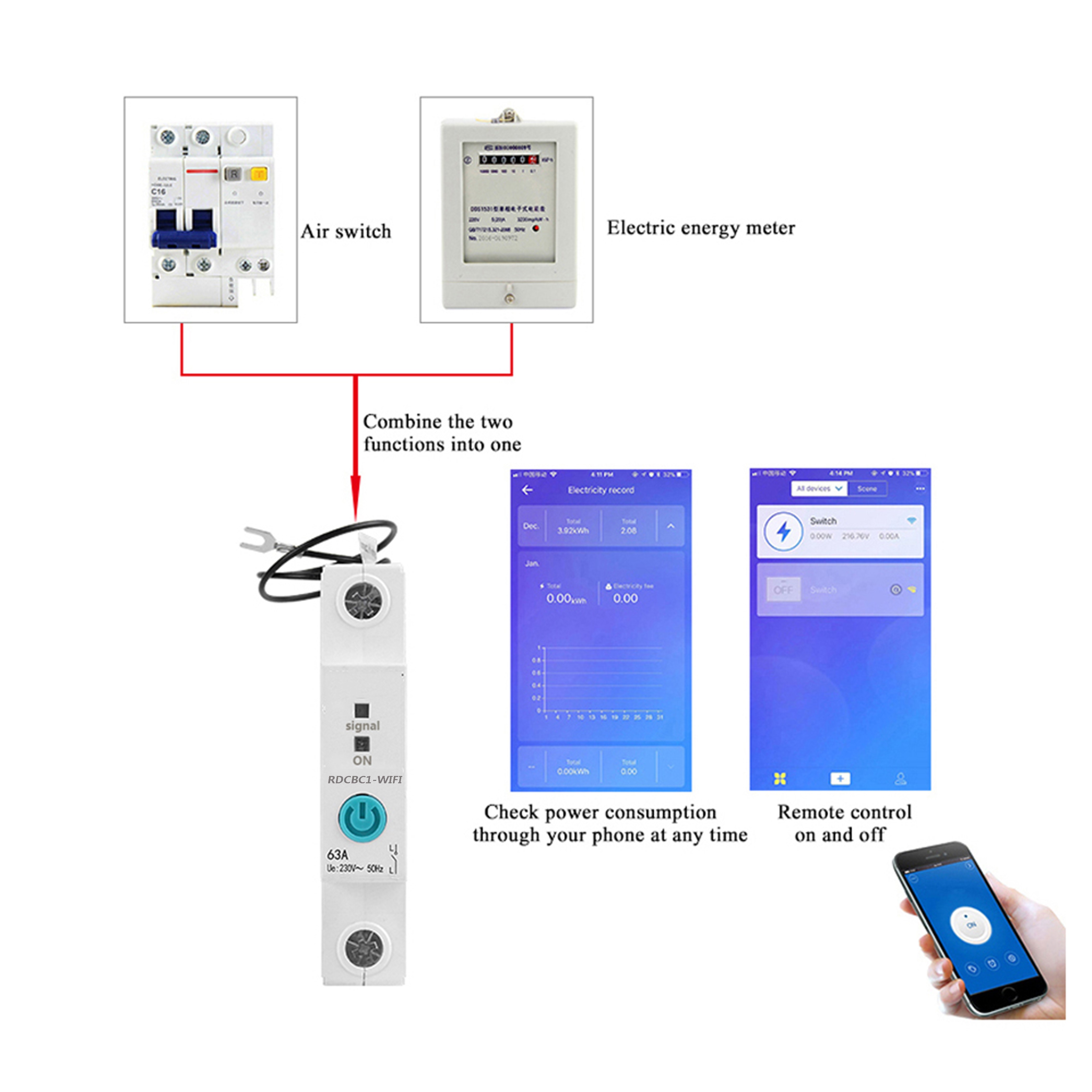 1P الدين السكك الحديدية WIFI عداد الطاقة الذكية استهلاك الطاقة كيلو واط ساعة متر قطاع دارة الوقت الموقت التبديل التتابع الفولتميتر للمنزل الذكي