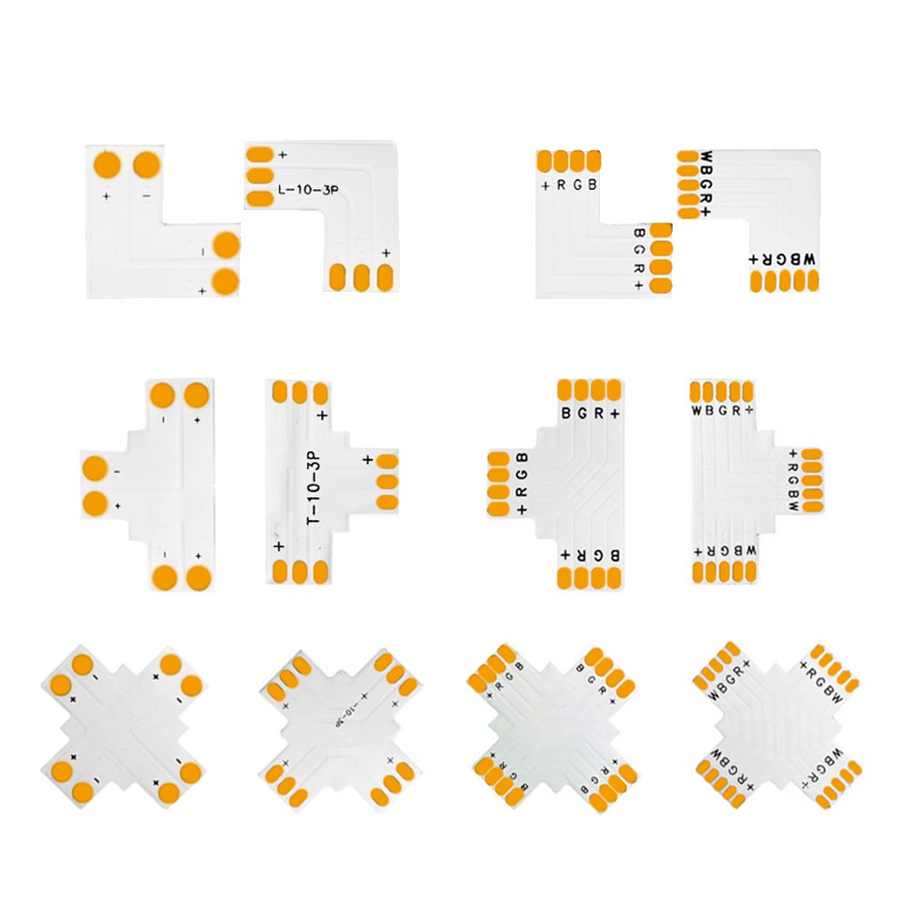 2pin 3pin 4pin 5pin Led Strip Connector L/T/X Shape Soldering Corner Width 10mm For RGB LED Light 3528 5050 WS2811 WS2812B 5630