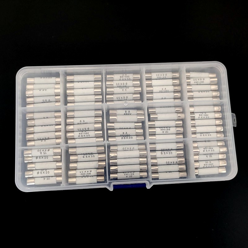 75pcs Ceramic Fuse 6mm x 30mm 0.5A 1A 2A 3A 4A 5A 6A 8A 10A 13A 15A 20A 25A 30A Fuse Assortment Kit 250V 6x30mm Insurance Tube