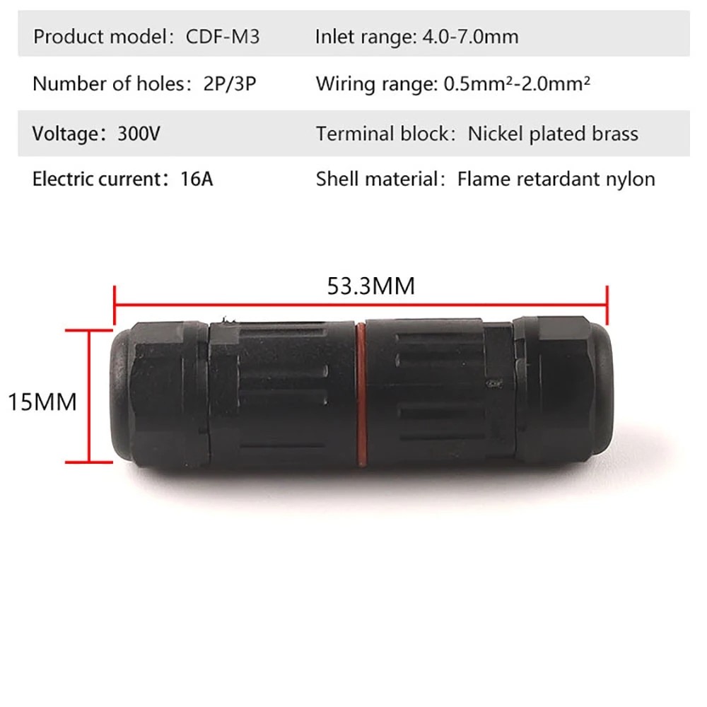 5/10pcs IP68 Waterproof Wire Connector Industrial Electrical Cable 2/3 Pin Outdoor Plug Socket Waterproof Straight Connector