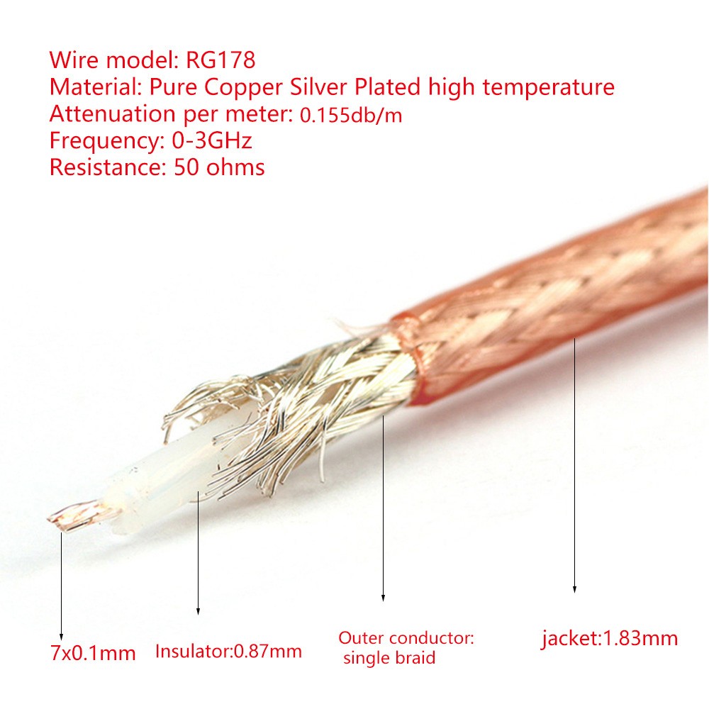 RG178 Cable Connector Wire RG-178 RF Coax Coaxial Cable 50 Ohm 10m 20m 30m 50m 100m