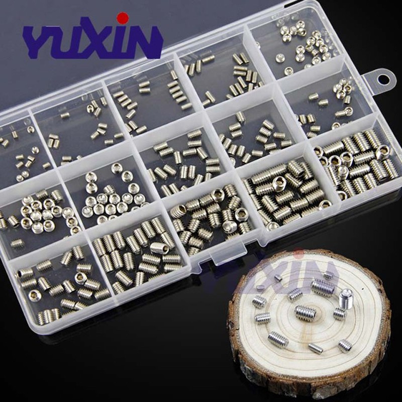 300pcs DIN916 M3 M4 M5 12.9 Grade Black Socket Screw Assortment Allen Head Socket Hex Set Grub Screw Box Kit