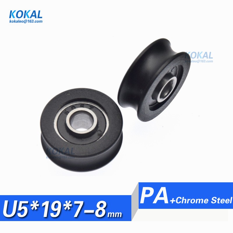 [U0519-7] 10pcs High Quality Low Noise Non Standard Ball Bearing Black Guide Rail Sliding Wheel Roller 5*19*7mm