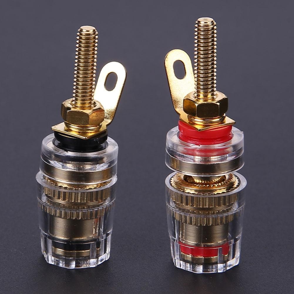 2pcs amplifier gold-plated speaker binding posts oxidation resistance brass terminal with transparent shell for banana plug 4mm