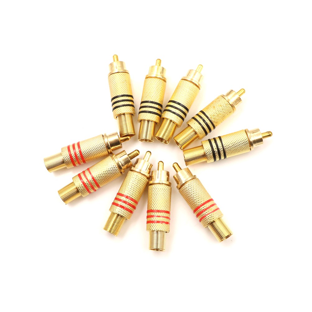 10pcs DIY Parts Gold Red Black Metal Spring RCA Male Connector Jack Plug AV Plugs for Computer Audio Video Soldering