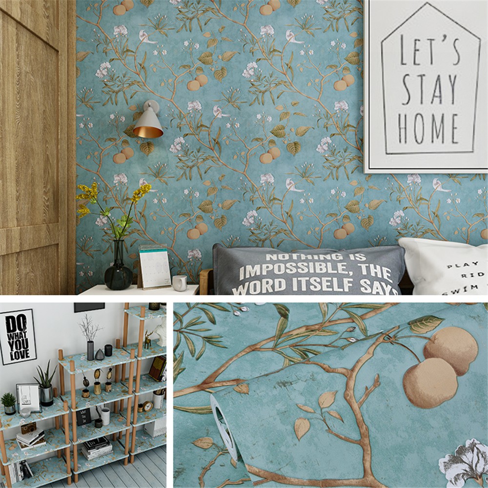 Self-adhesive Wallpaper Living Room Background Wall Stickers Furniture Decor DIY Pastoral Style Floral Pattern Home Decor