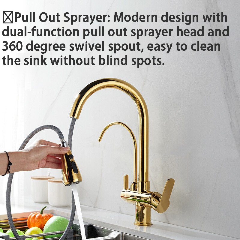 Gold Touch Filter Kitchen Mixer Tap Dual Handle Hot Cold Brass Kitchen Sink Faucets Smar Sensor Touch Pull Out Kitchen Faucets