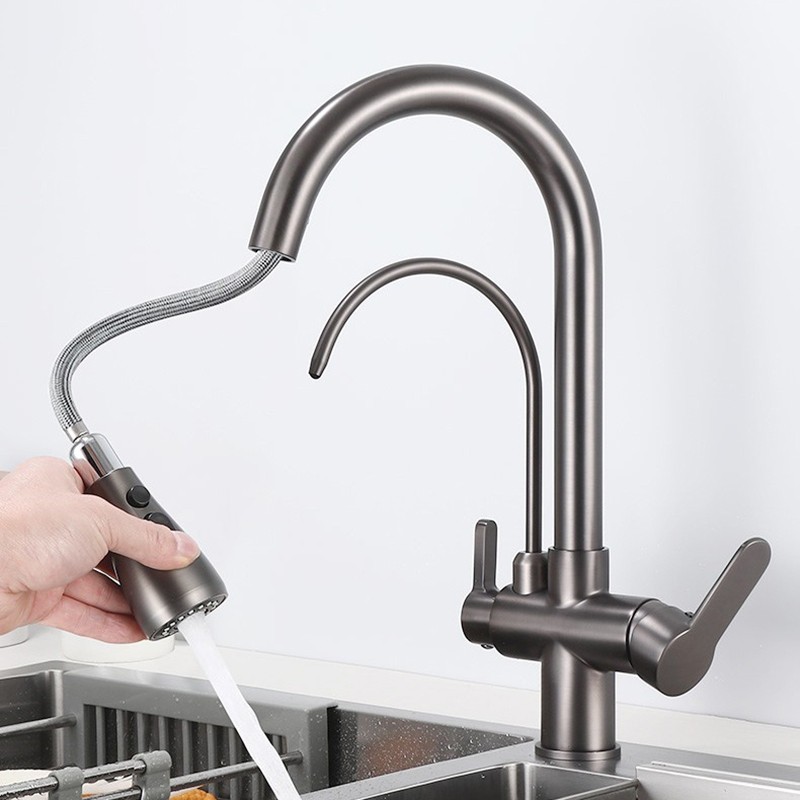 Hot Cold Touch Pull Out Kitchen Faucet Newly Brass Gray Pull Down Kitchen Mixer Tap Dual Handle Sensor Touch Filter Kitchen Faucet