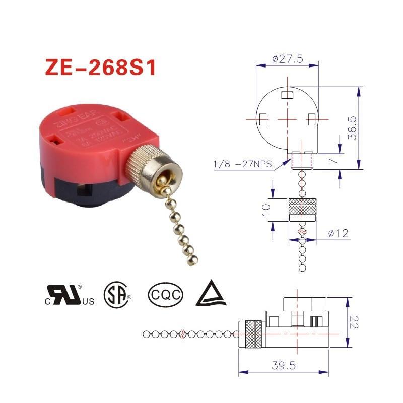 الأحمر مروحة سقف التبديل 3 سرعة 4 سلك ZE-268S6 مروحة سحب سلسلة التبديل استبدال سرعة التحكم التبديل