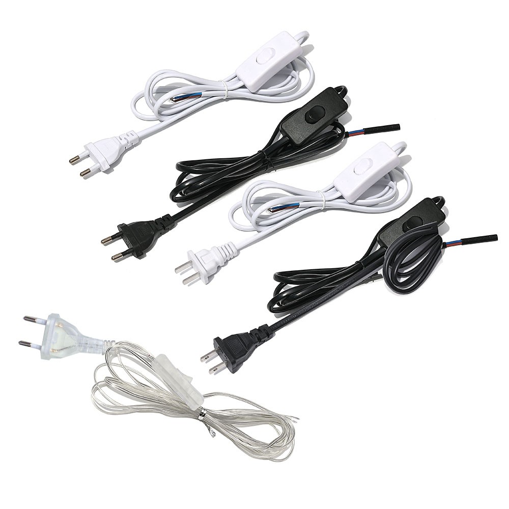 High Quality Power Cord 2.4m Switch Plug Cord Two Pin Plug Cable Extension Cord American Adapter Black and White LED Light Cord