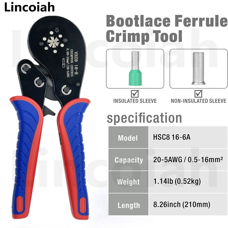 0.08-16mm² 16-6 Tubular Terminal Crimping Tools Mini Pliers Crimping of Large Size Precision Terminals Electrical Clamps Set