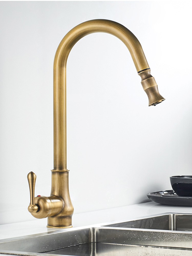 myquilfe antique brass pull down faucet swivel faucet countertop faucet bathroom hot and cold water mixers