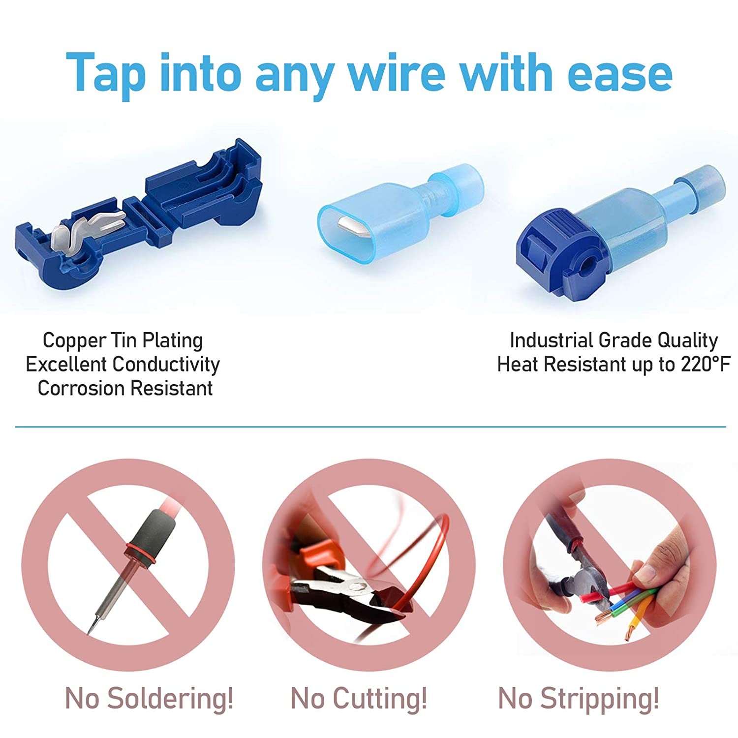 SUOSOK T Tap Fast Electrical Cable Connectors, Snap Splice Lock Wire Terminal Crimp Wire Connector Electrical Connector Waterproof