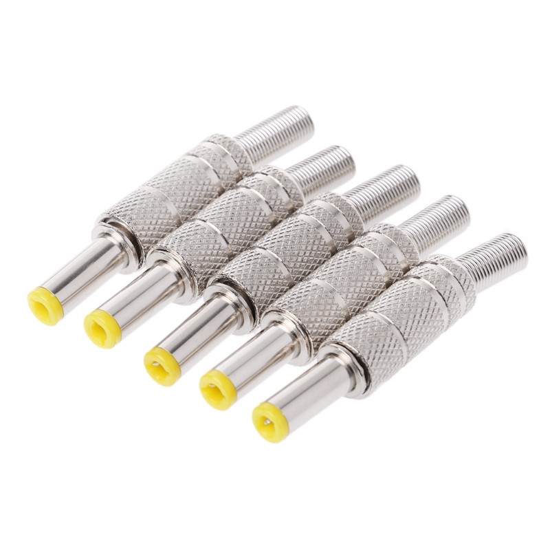 5pcs 5.5 x 2.5mm/5.5 x 2.1mm DC Power Jack Male Plug Metal Connector Adapter with Yellow Head