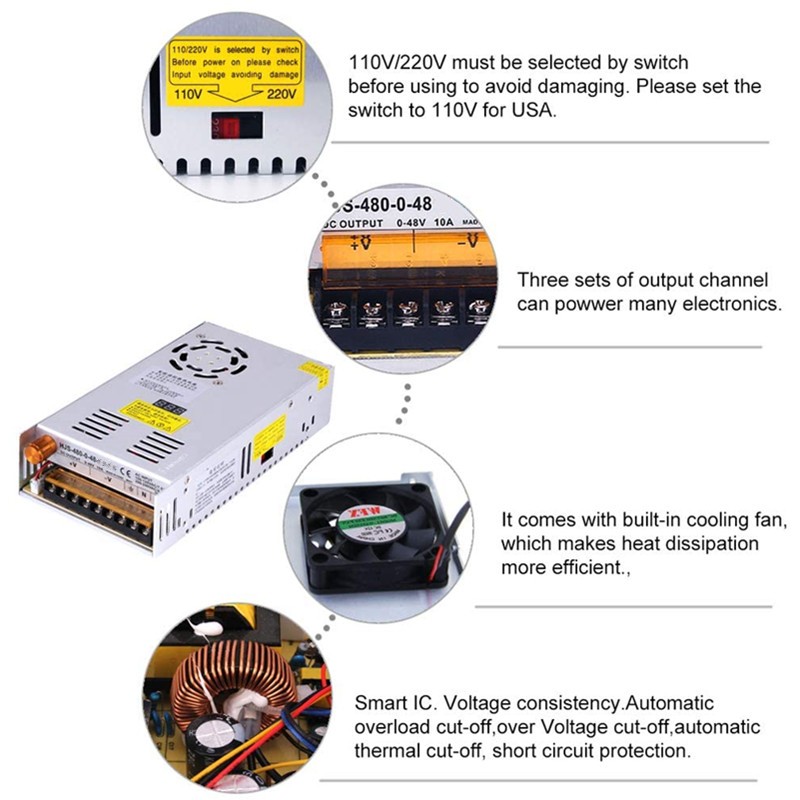 480W شاشة ديجيتال تحويل التيار الكهربائي 5V 12V 24V 36V 48V 60V 80V 120V 160V 220V 300V قابل للتعديل AC/DC تحويل LED SMPS