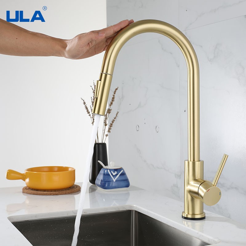 ULA Touch Kitchen Mixer Faucet Sensor Kitchen Faucet Crane Sink Mixer Rotate Kitchen Tap Pull Out Faucet With Sensor Gold Tap