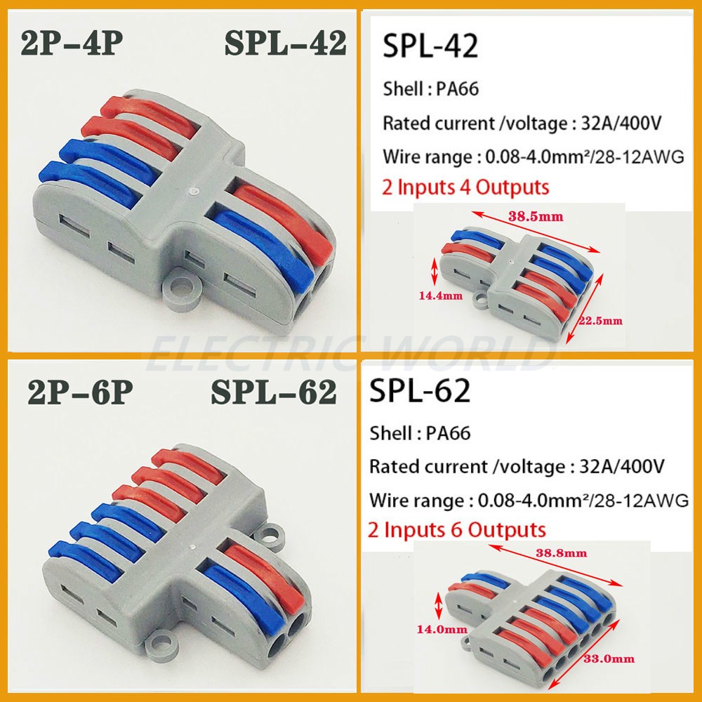 Wire Connector 30pcs SPL-42 SPL-62 Mini Quick Wire Connectors, Universal Compact Wiring Connector, Push-in Terminal Block Connector