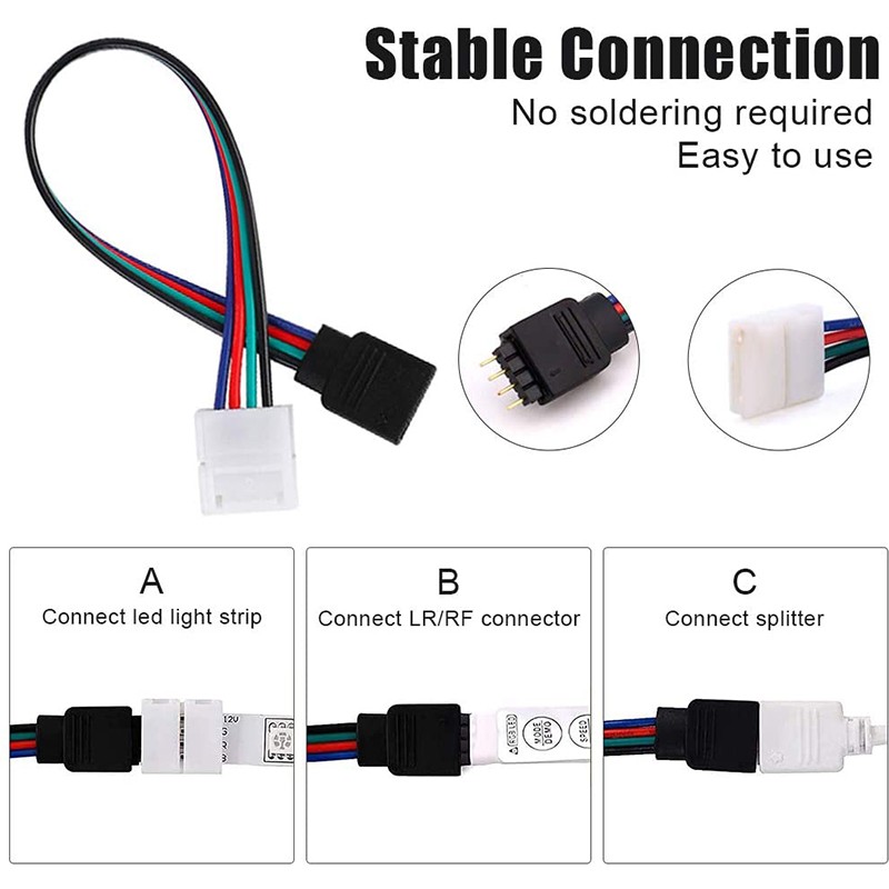 101pcs 4 Pin 10mm Connector Terminal Splice L T I Shape for RGB 5050 LED Strip Jumper Wire Connector Adapter Accessories Kit