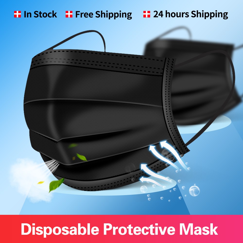 In Stock 10/100pcs Disposable Nonwoven Face Mask 3 Layers Anti Dust Respirator Mask With Elastic Ear Band For Adults