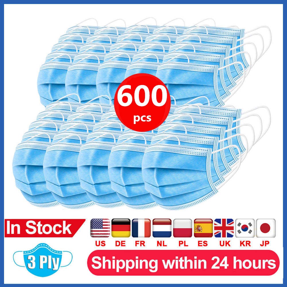 10-600pcs Disposable Masks Blue Mascarillas quiurgicas homology adas Mouth Face Mask Adult Blue 3 Layers Non-woven Filter Masque