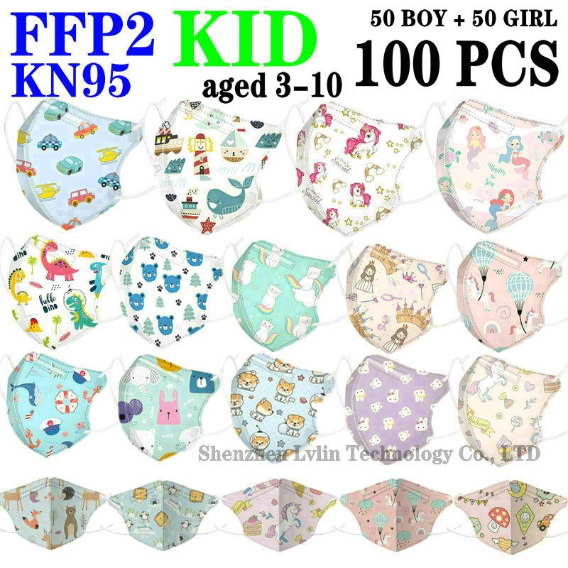 FFP2 KN95 Kids Mask Cartoon Kids 3-8 8-15 Years 5 Layers Mask Boys Girls Face Mask CE Safety Protector