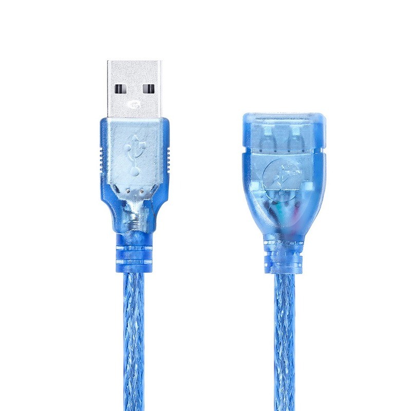 All Copper 0.3/0.5/1/ 1.5/3/5/10m Transparent Blue USB Extension Data Cable USB2.0 Male to Female